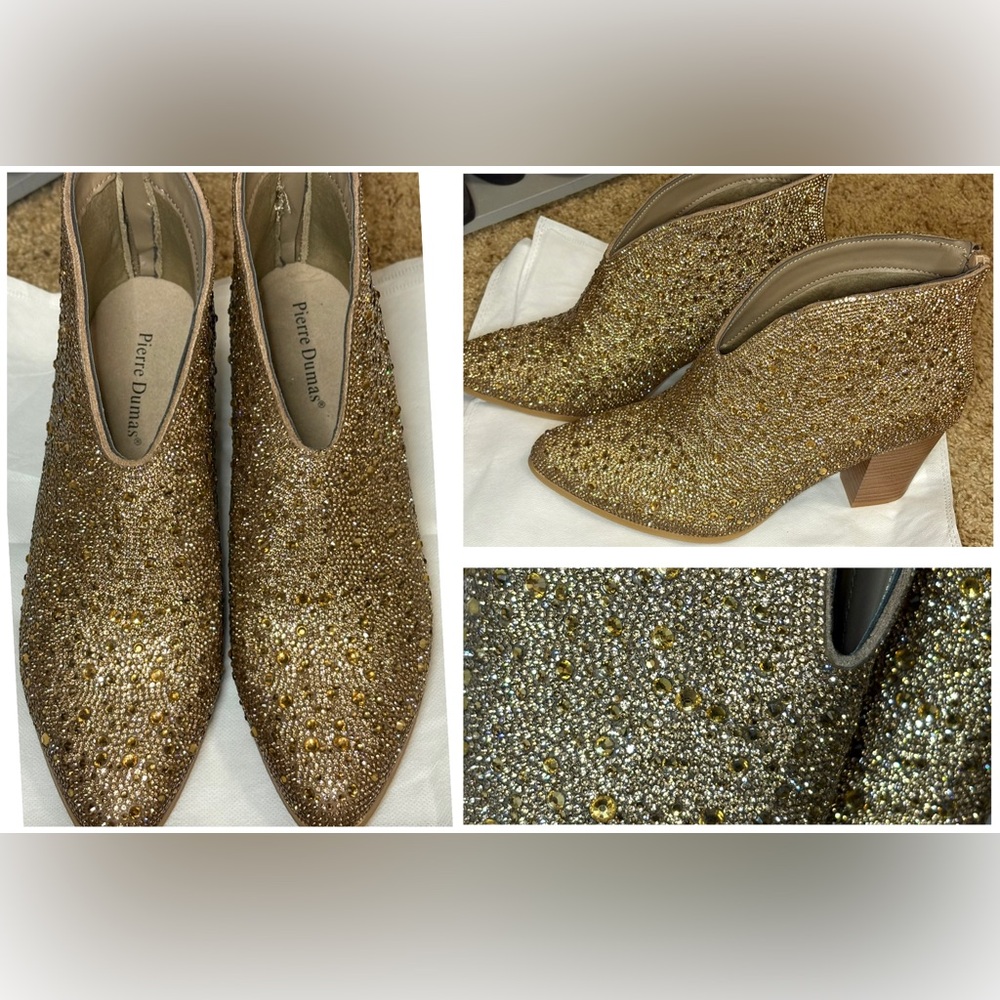 ✨NWOB Elegance Gold Rhinestone Ankle Heeled Boots